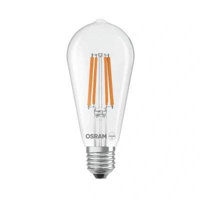 Abbildung von OSRAM LED Lampe in klassischer Globeform, mit dekorativem Filament, Energieeffizienzklasse A, E27, 7.2 W, 1521 lm, 2700 K, warmweiß. Ohne Aufwärmen, sofort 100% Licht.