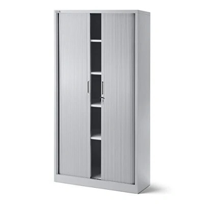 Abbildung von Jan Nowak Rollladenschrank Aktenschrank Büroschrank mit Rolltüren Metall Pulverbeschichtung 4 Einlegeböden 185 cm x 90 45 (Grau)