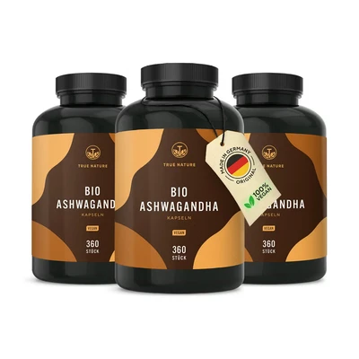 Abbildung von Bio Ashwagandha 1080 Kapseln Vegan TRUE NATURE 3x360 St