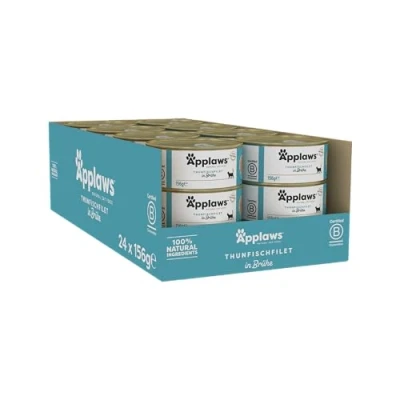 Abbildung von Applaws 100% natürliches Premium Nassfutter für Katzen, Thunfischfilet in Brühe Packung mit 24 x 156g Dosen