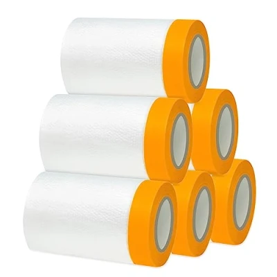 Abbildung von Gigmeta 6 Rollen Abdeckfolie Maler, Klebeband Goldband Masker mit Folie 55cm*20M, Transparent Gewebeklebeband Selbstklebende Malerfolie Malerband
