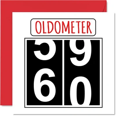 Abbildung von Lustige Karten zum 60. Geburtstag für Männer und Frauen Oldometer Glückwunschkarte Vater, Mutter, Großvater, Kindermädchen, Oma, 145mm Grußkarten, Karte