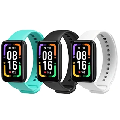 Abbildung von MoKo 3 Stück Armband Kompatibel mit Xiaomi Redmi Smart Band Pro, Weiches TPU Ersatzarmband Uhrenarmband Sportarmband für Damen Herren, Schwarz/Weiß/Blaugrün