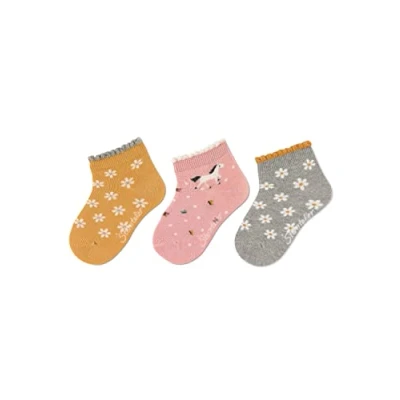 Abbildung von Sterntaler Baby Mädchen Socken Kurz Söckchen 3er Pack Blumen Baby, Babysöckchen, Babysocken aus Baumwolle gelb, 18
