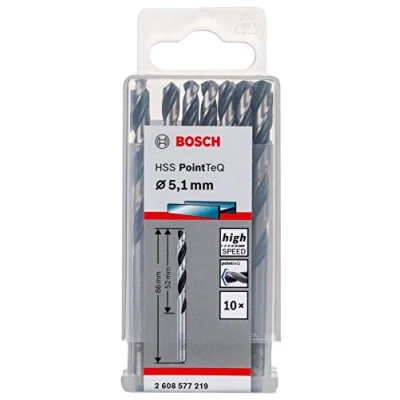 Abbildung von Bosch Professional 10 Stück HSS Spiralbohrer PointTeQ (für Metall, 5,1 x 52 86 mm, Zubehör Bohrschrauber)