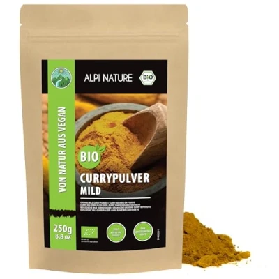 Abbildung von BIO Curry Pulver mild 250g von Alpi Nature, Premium Qualität indische Gewürzmischung, bio, Gewürze zum Kochen und Zubereiten Hähnchen Curry, Sauce Paste