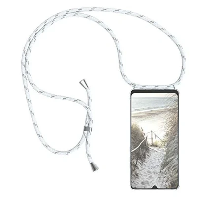 Abbildung von EAZY CASE Handykette kompatibel mit Huawei Mate 20 X/Mate X 5G Handyhülle Umhängeband, Handykordel Schutzhülle, Silikonhülle, Hülle Band, Stylische Kette Hülle, Weiß/Silber