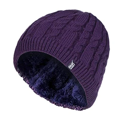 Abbildung von HEAT HOLDERS Damen Outdoor Winter Warm Beanie Strickmütze mit Innen Fleece (One Size, Purple (Alesund))