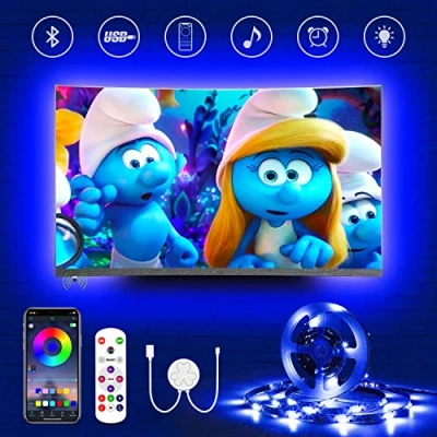 Abbildung von HAMLITE TV Hintergrundbeleuchtung für 70 82 Zoll Fernseher, 5.5m Bluetooth LED Strip, Sync mit Musik, RGB Streifen Fernbedienung und App Steuerung, USB Betrieb, TV/PC Monitor, Spielzimmer