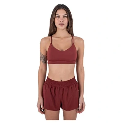 Abbildung von Hurley Damen Solid Cross Back Sports BH Tshirt, Chili, S