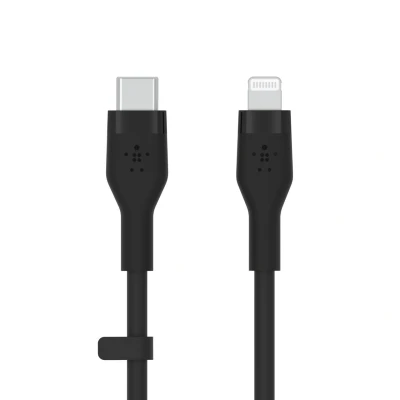 Abbildung von Belkin BoostCharge Flex Silikon USB C/Lightning Kabel, 1 m, MFi zertifiziert, 20 W, zum Schnellladen mit PD Power Delivery für iPhone 14/14 Plus, 13, 12, Pro, Max, mini, SE und andere Geräte Schwarz
