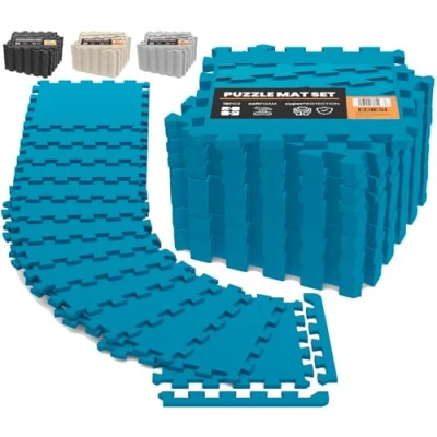 Abbildung von EDIESI, Bodenschutzmatte Fitness, Puzzlematte Boden, Pool Schutzmatte, Home Gym, Tatami, Gummimatte, Gym Matte (18 Uds / 30x30x1 cm/Blau)