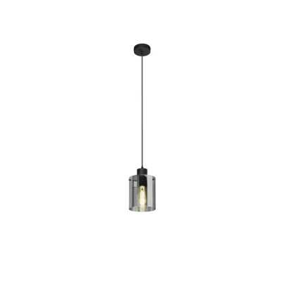 Abbildung von Lindby Pendelleuchte Kourtney, dimmbar, Leuchtmittel nicht inklusive, Junges Wohnen, Stahl, Glas, Schwarz, rauchgrau, 1 flammig, E27, Glas