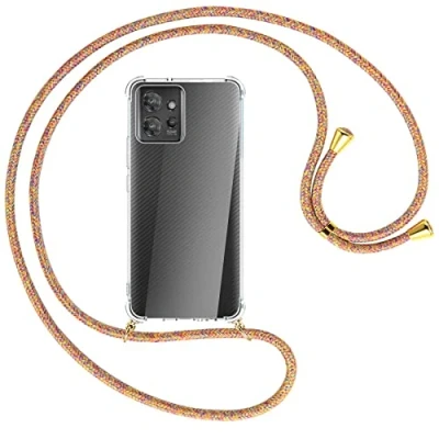 Abbildung von mtb more energy® Handykette kompatibel mit Motorola ThinkPhone Rainbow/Gold Smartphone Hülle zum Umhängen Anti Shock Full TPU Case