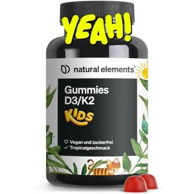 Abbildung von Vitamin D3 K2 Gummies KIDS 120 fruchtige vegan, zuckerfrei Tropicalgeschmack Markenrohstoff K2VITAL® optimale Dosierung für Kinder in Deutschland produziert &amp; laborgeprüft St