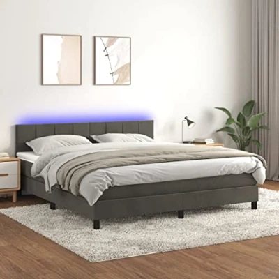 Abbildung von vidaXL Boxspringbett, Bett mit Matratze Kopfteil LED, Doppelbett Bettgestell Lattenrost, Polsterbett Bettrahmen, Dunkelgrau 160x200cm Samt