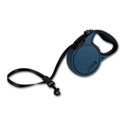 Abbildung von KONG ausrollbare Hundeleine in 5m Länge I Für kleine Hunde bis 20kg Größe S Hochwertige Rollleine mit Break &amp; Lock System blau komfortable Leine Softgriff reflektierendem Gurt