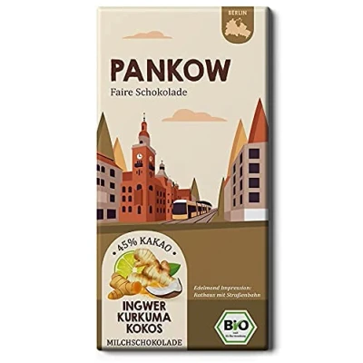 Abbildung von PANKOW fair Trade Stadtteil Schokolade / Ingwer, Kurkuma und Kokos Bio Milchschokolade aus gehandeltem Kakao (1 Tafel, 80g)