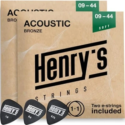 Abbildung von 2 Pack Extra Light Gitarrensaiten Westerngitarre 09 44 Brillante Klangqualität Saiten 2xE1 Saite &amp; 3xPlektren Western Stahl Acoustic Strings
