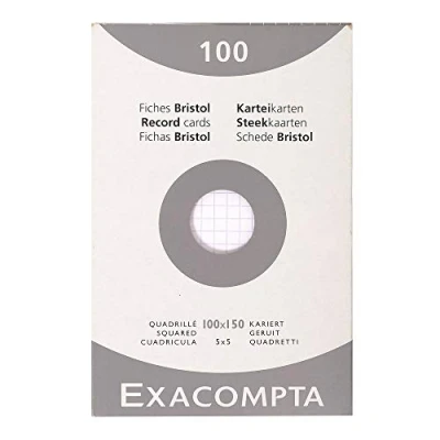 Abbildung von Exacompta 13653E 100er Pack Karteikarten kariert DIN A5 in Kartonschachtel 12,5 x 20cm gelocht ideal für die Schule und Universität zum Lernen farbig sortiert