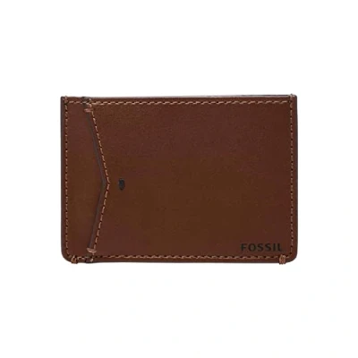 Abbildung von Fossil Herren Leder Minimalistische Kartenhülle Vordertasche Brieftasche, Steven Mittelbraun, Kreditkartenetui