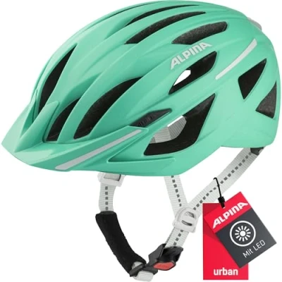 Abbildung von ALPINA HAGA Stoßabsorbierender, Sicherer &amp; Optimal Anpassbarer Urban Fahrradhelm Mit Integriertem LED Licht Für Erwachsene, Turqouise matt, 51 56 cm