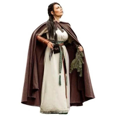 Abbildung von Leonardo Carbone® Mittelalter Umhang Frantz mit Kapuze Kleidung Damen Herren, Cape Männer, Hobbit Kostüm, LARP, Wikinger, Cosplay, Renaissance, Halloween 100% Baumwolle Braun