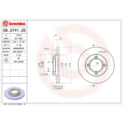 Abbildung von BREMBO 08.5741.20 Bremsscheibe 219 13 4 voll