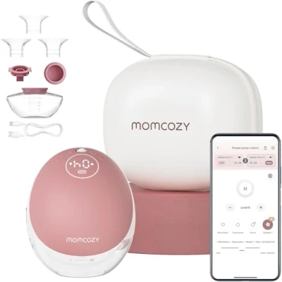 Abbildung von Momcozy Freihändige Milchpumpe Mobile Flow M9 Upgrade, Elektrisch &amp; App Steuerung, Personalisierte Multi Modi 15 Stufen, Tragbare Pumpe, 24 mm (Rot, 1 Stück)