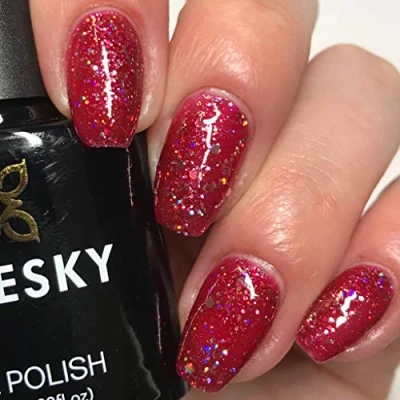 Abbildung von Bluesky Gel Polish, Merlot Red, BLZ12, 10ml, auflösbarer Nagellack, Rot, Neon, Glitzer (Aushärtung unter UV /LED Lampe erforderlich) er Pack(x)