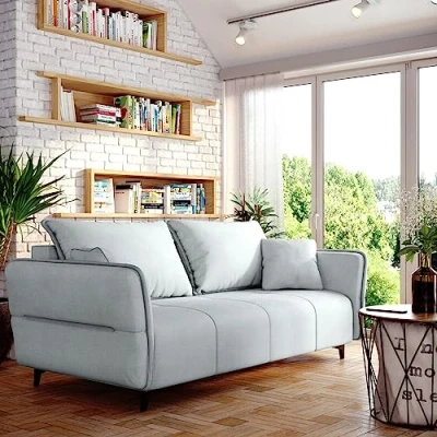Abbildung von Sofa Isabell mit Bettkasten Schlafsofa Polstersofa Schlaffunktion Klappsofa Couch Schwarzen Füßen Sofagarnitur Wohnzimmer Gastzimmer (Sofa, Hell grau)