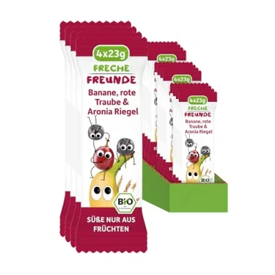 Abbildung von FRECHE FREUNDE Bio Fruchtriegel Rote Traube, Aronia &amp; Banane, Obst Riegel für Babys und Kinder ab 1 Jahr, fruchtiger Snack ohne Zuckerzusatz, vegan, laktosefrei, 6er Pack, 6x (4x 23g)