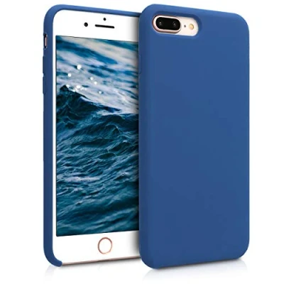 Abbildung von kwmobile Hülle kompatibel mit Apple iPhone 7 Plus/iPhone 8 Plus Silikon Handy Case Handyhülle weiche Oberfläche kabelloses Laden Marineblau