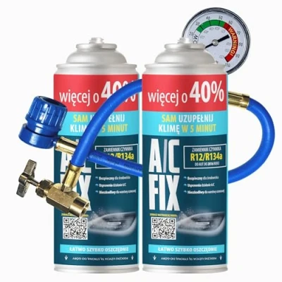 Abbildung von A/C FIX R134a kältemittel Ersatzgas Kühlmittel Klima Auto Gasflasche 2x235 g Klimaanlage Nachfüllset Wohnmobil schlauch Manometer ECO