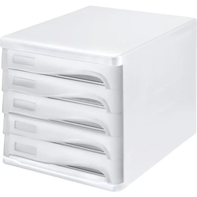 Abbildung von helit H6129482 Schubladenbox Economy, 5 Fächer, beschriftbar, lichtgrau