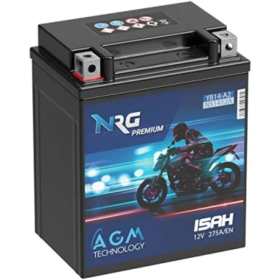 Abbildung von NRG Premium YB14 A2 AGM Motorradbatterie 15Ah 12V 275A/EN Batterie 51412 CB14 FB14 6Y4P auslaufsicher wartungsfrei ersetzt 14Ah