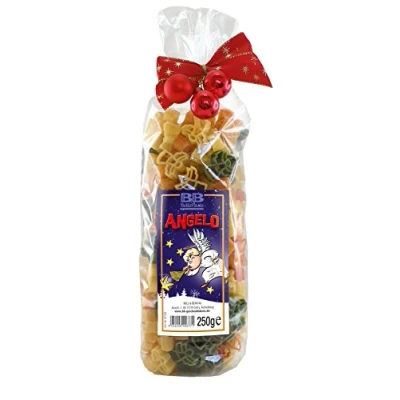 Abbildung von Bull &amp; Bear bunte Engel Nudeln, 250g, Motivnudeln aus Hartweizengrieß, handgefertigt in deutscher Manufaktur, Pasta Geschenk mit Schleife