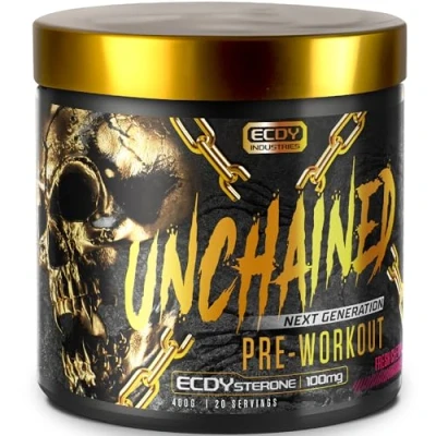 Abbildung von UNCHAINED Pre Workout Booster mit Koffein und Ecdysterone 400 g L Arginin, Citrulin Malat &amp; Beta Alanin Preworkout Fresh Cherry