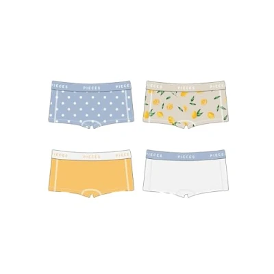 Abbildung von Pieces Pclogo LADY 4 PACK Panties, Damen, Größe: XS, Birch aop:nya citrus
