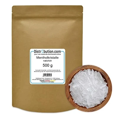 Abbildung von DistrEbution Sauna Aufgussset Mentholkristalle aus 100% Minzöl, 500g Reines Menthol, Aufguss (1 tlg) Leicht dosierbar in Kristallen