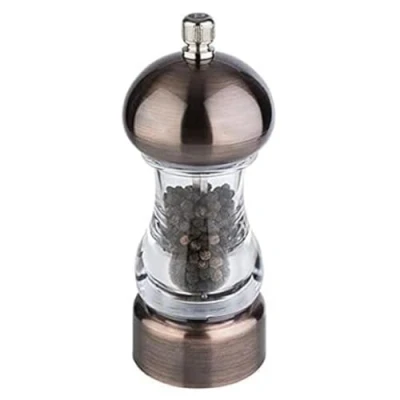 Abbildung von APS Pfeffermühle COPPER Gewürzmühle in Kupfer Optik, Mahlwerk aus Carbonstahl, Mahlgrad stufenlos einstellbar Abmessungen: 6 x cm/Höhe: 15 cm/Farbe: Kupfer, Transparent