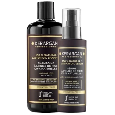 Abbildung von Kerargan Duo Anti Haarausfall Shampoo und Serum mit Rizinusöl für trockenes, brüchiges lebloses Haar Stärkt fördert das Wachstum Ohne Sulfate, Parabene Silikone 500ml + 100ml