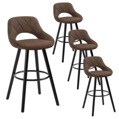 Abbildung von WOLTU 4er Set Barhocker Barstuhl Tresenhocker Bistrohocker Design Hocker, Sitzfläche aus Stoffbezug, Holzgestell, mit Fußstütze, Dunkelbraun, BH291dbr 4