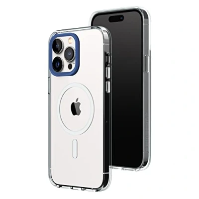 Abbildung von RhinoShield Clear Case kompatibel mit MagSafe für [iPhone 14 Pro Max]Überragende Magnetstärke, Vergilbungsresistenz, Kristallklar, optimaler Schutz und personalisierbar Kobaltblau Kamera Ring