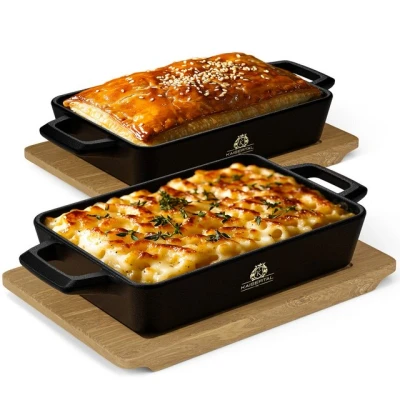 Abbildung von KAISERTAL Servierpfanne Gusseisen mit Holzbrett 16x11 cm, Gusseisen, Für Induktion, Backofen uvm.