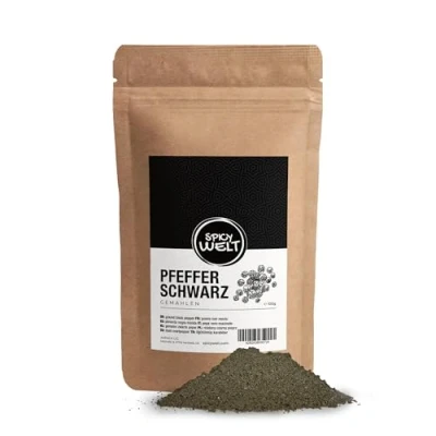Abbildung von Spicy Welt Schwarzer Pfeffer Gemahlen (100g) Fein Gemahlenes Pfefferpulver in Premium Qualität für Steak, Saucen &amp; Gewürzmischungen Intensiv Würziger Geschmack, 100% Naturrein, Ohne Zusätze