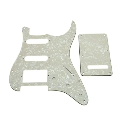 Abbildung von KAISH 11 Loch ST/Strat Style Pickguard HSS mit ST Rückplatte Tremolo Trem Cover für USA/Mexico Stratocaster/Strat Aged Pearl