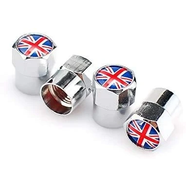 Abbildung von GOLITON Britische Flagge Mini Ventilkappe Metall Gasdüsenkappe Silber (Britische Flagge)