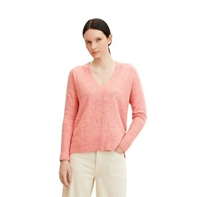 Abbildung von TOM Tailor Denim COSY Vneck Strickpullover, Damen, Größe: Small, Peach pink melange