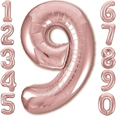 Abbildung von Luftballon 9. Geburtstag Zahl 9 Rosegold XXL Riesen Folienballon 100cm Geburtstagsdeko Mädchen Ballon Deko zum Geburtstag. Fliegt mit Helium.